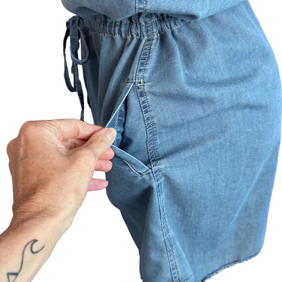 Spoon Chambray Dress Coastal Cowgirl Button Front Denim Shirt Dress Size Large - Picture 7 of 14